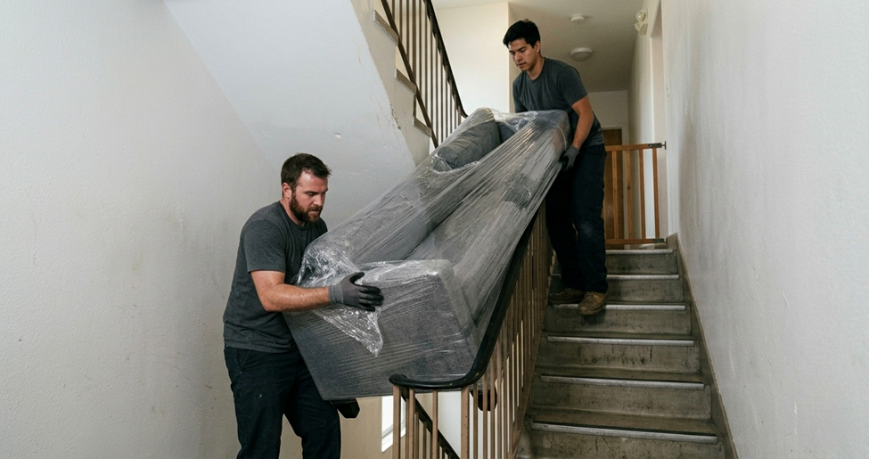 movers loading a truck in a residential area showing movers cost huntsville al